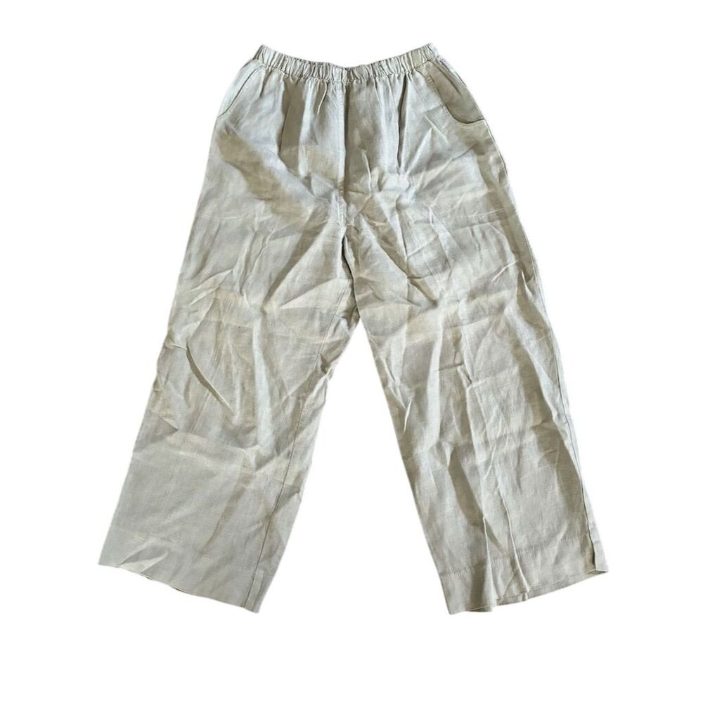 MoSaic‎ Women's Wide-Leg Linen Pants Beige Size L Casual High Rise